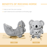 HOMCOM Plush Ride-On Rocking Koala with Sounds & Gloved Doll – Toddler Rocker with Seatbelt, 18-36 Months