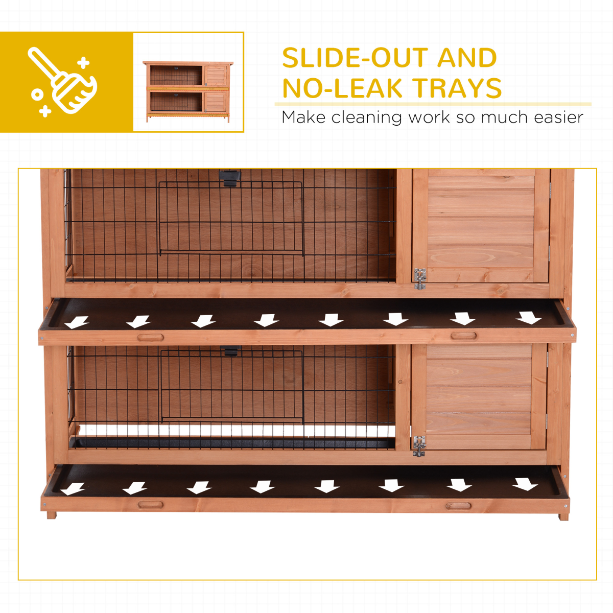 Pawhut Two-Tier Rabbit Hutch with Removable Trays and Divider – Outdoor Guinea Pig Cage, Orange
