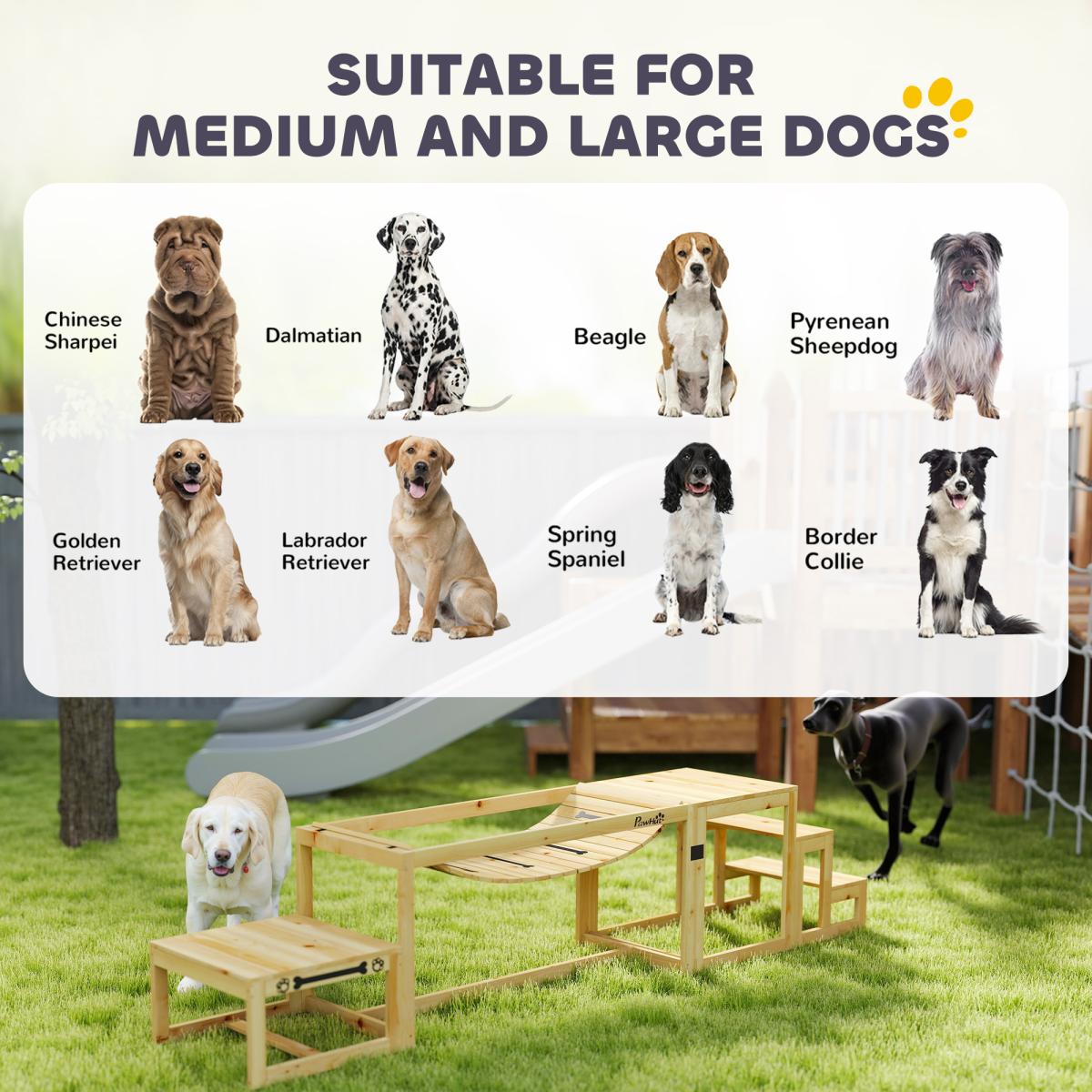 PawHut 3-Piece Wooden Dog Agility Training Set with Soft Bridge, Pause Platform & Ladder – Natural Wood