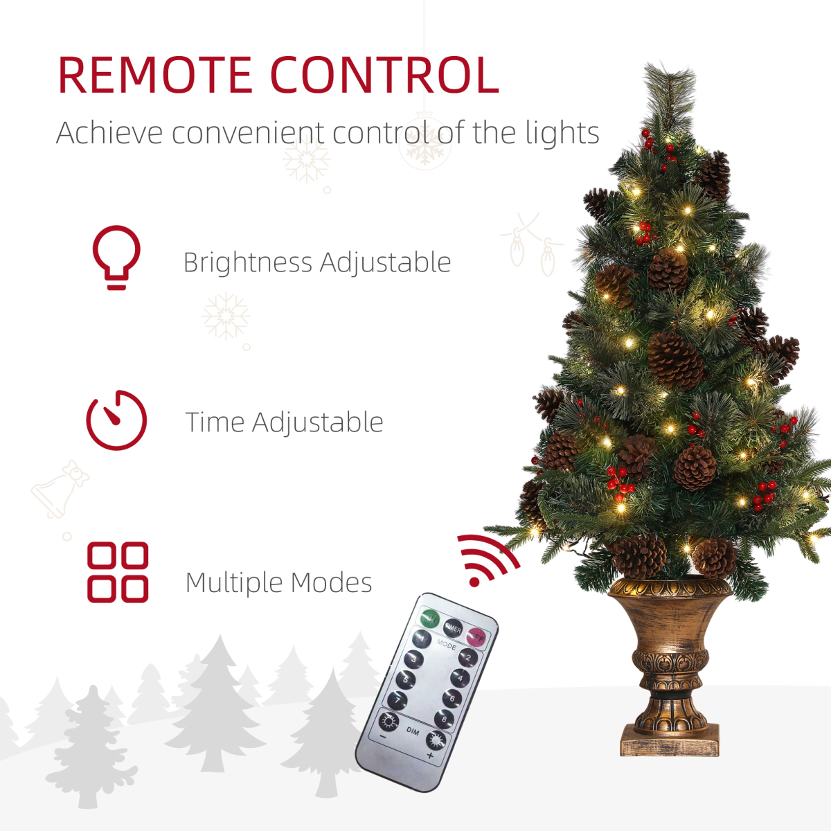 HOMCOM 4ft Artificial Christmas Tree with 60 Warm White LED Lights, Remote & Timer – Indoor Festive Decor, Green