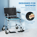 HOMCOM 3-in-1 Commode Shower Chair & Wheelchair with Footrest – Padded Bathroom Mobility Aid, Black