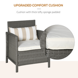 Outsunny Rattan Bistro Set with Glass-Top Table and Cushioned Chairs – Patio Furniture, Grey and Cream White