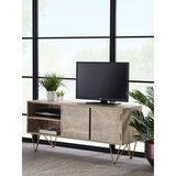 Solid Wood Media Unit with Light Gold Metal Inlay – TV Stand with Storage for Consoles