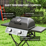 Outsunny Portable Foldable Gas Barbecue Grill with Lid and Thermometer, Two Burners – Suitcase BBQ, Black