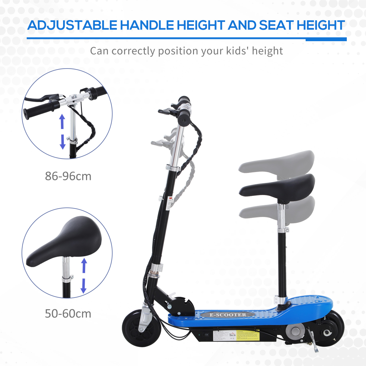 HOMCOM Kids Foldable Electric Scooter 120W with Adjustable Seat & Hand Brake – For Ages 7-12, Blue