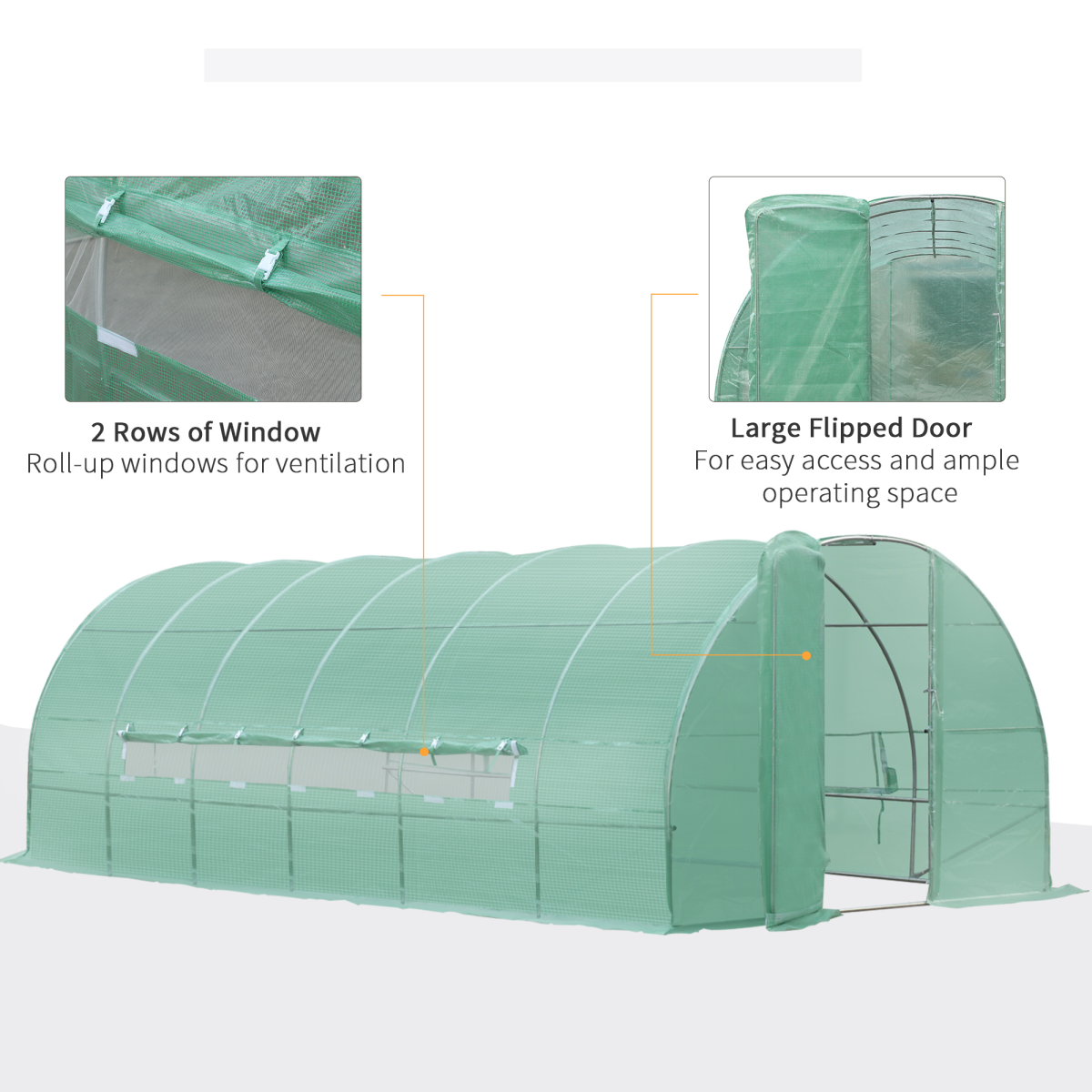 Outsunny 6 x 3m Reinforced Walk-In Polytunnel Greenhouse with Galvanised Steel Frame – Garden Growing