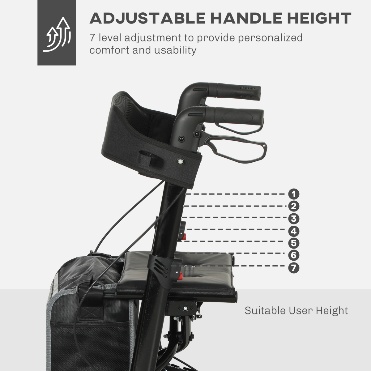 HOMCOM Rollator Walker with Padded Seat, Backrest & All-Terrain Wheels – Folding Mobility Aid with Storage Bag