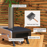 Outsunny Wood Fired Pizza Oven with Rotating Cordierite Stone, Chimney & Thermometer – Outdoor Patio Cooking, Black