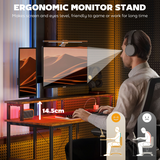 HOMCOM Industrial Gaming Desk with RGB LED Lighting, Charging Station & Monitor Stand – Rustic Brown