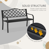 Outsunny 2-Seater Vintage Garden Bench with Steel & Cast Iron Frame, Slatted Seat – Matte Black