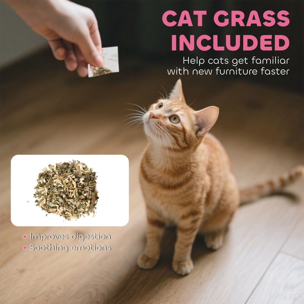PawHut 2-in-1 Cat Scratching Board House with 4 Paw-Shaped Vents & Cat Grass – Cardboard Cat Bed, Pink