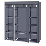 Portable Fabric Wardrobe with Hanging Rail, 12 Shelves & Dustproof Cover, 147 x 44 x 174cm, Grey