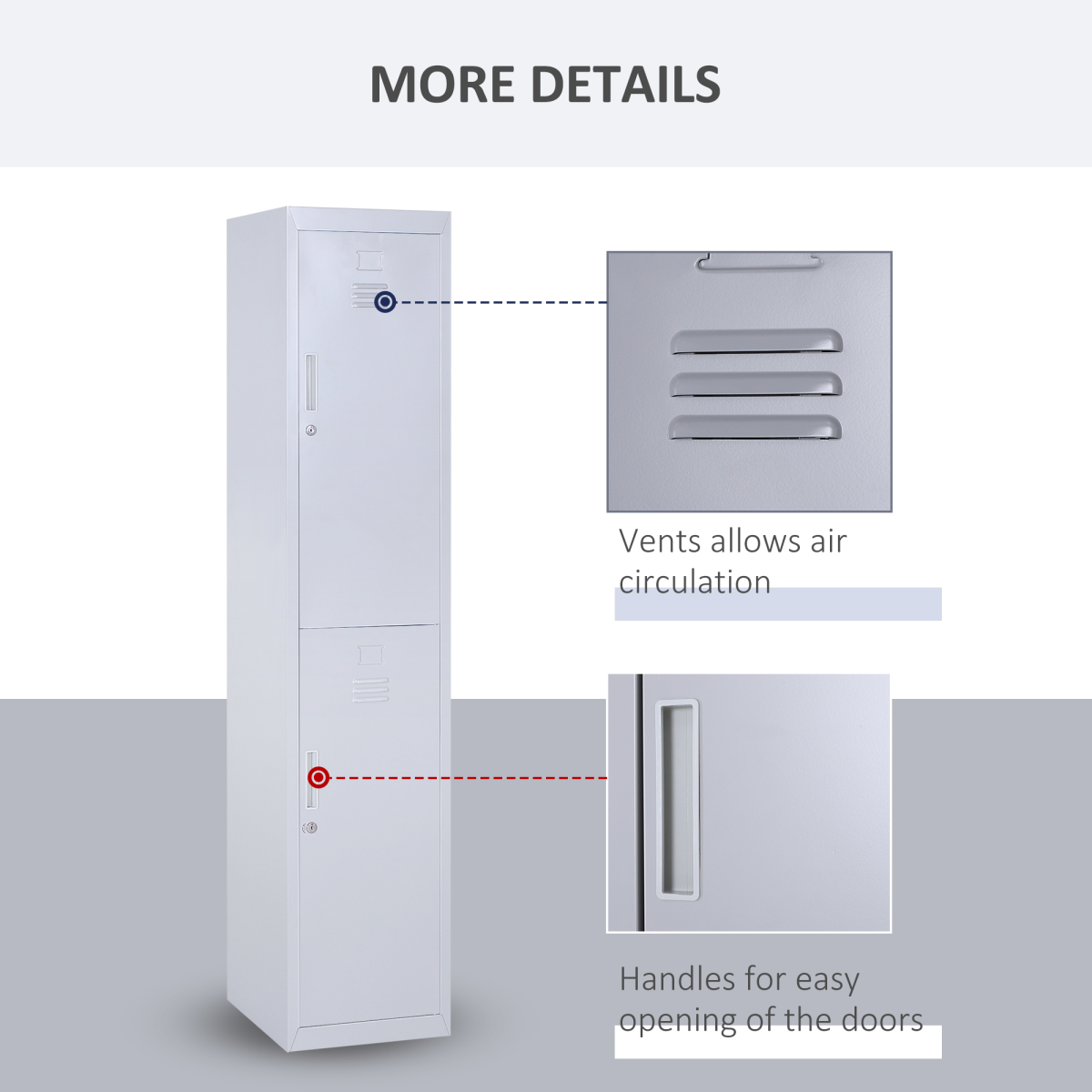 Vinsetto 1.8m Lockable Steel Locker Cabinet with 2 Compartments and Shelves – Office, Gym and Garage Storage