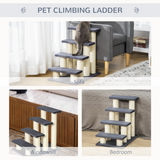 Pawhut Pet Stairs with Plush Covering and Sisal Scratching Posts – Dog and Cat Step Ladder, Particle Board