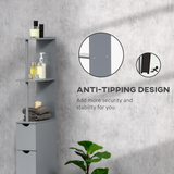 HOMCOM Tall Slimline Bathroom Storage Cabinet with Open Shelves, Cupboard and Drawers – Anti-Tipping Design, Grey