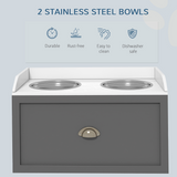 PawHut Stainless Steel Raised Dog Bowls with 21L Storage Drawer – Feeding Station for Large Dogs, Grey and White