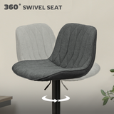 Set of 2 Adjustable Swivel Bar Stools with High Backs & Gas Lift – Linen-Look Counter Chairs, Charcoal Grey
