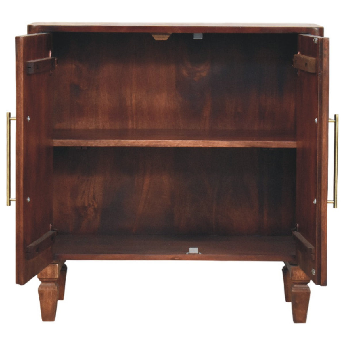 Artisan Furniture Cavallo Solid Mango Wood Cabinet with 2 Doors & Fluted Detailing – Brass Handles, Winewood Oak