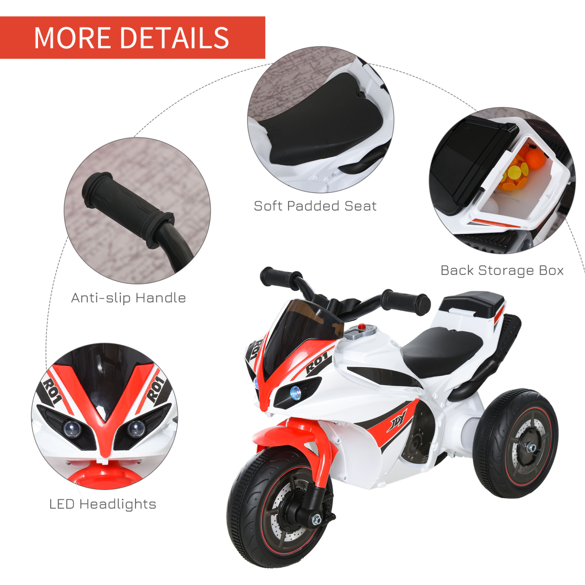 HOMCOM Kids Ride-On Police Bike with 3 Wheels, Music & Lights – Toddler Foot-to-Floor Trike, 18-36 Months