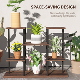 Outsunny 4 Tier Metal Flower Shelf Display Rack with Wooden Shelves – Plant Stand, Black Carbonised Finish