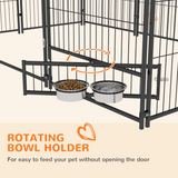 PawHut Outdoor Dog House Kennel with Canopy Top, Lockable Door & Rotating Bowl Holder – Black and Brown