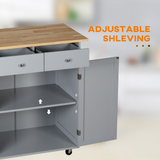 Rolling Kitchen Cart with Rubberwood Top, Towel Rack, Hooks, Drawers & Open Shelf – Grey