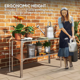 Outsunny 2-Tier Galvanised Steel Potting Bench Table – Garden Work Bench with Storage Shelf, Silver Tone