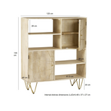 Solid Wood Display Cabinet with Light Gold Metal Inlay – Modern Storage and Display Unit