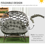 Outsunny 2-Seater Outdoor Egg Chair with Padded Cushion & Cup Pockets, Powder-Coated Steel Frame – Garden Lounger, Sand Brown
