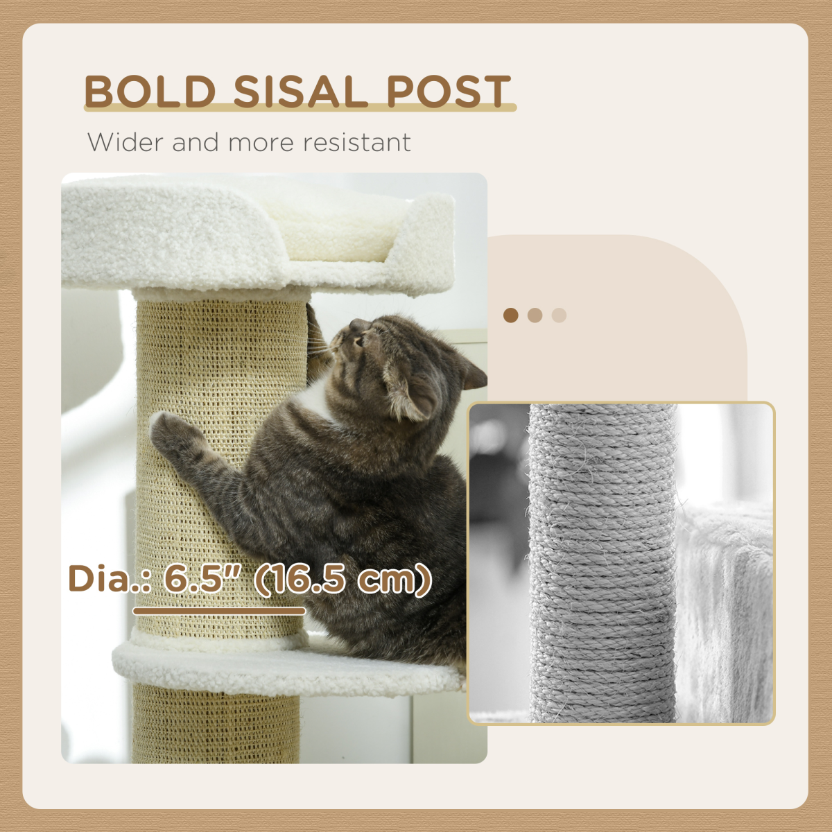 PawHut 2 Tier Cat Tree with Top Basket Cushion and Sisal Scratching Post – Cat Resting Tower, Cream White
