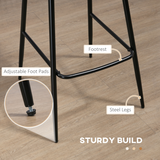 HOMCOM Set of 2 Retro Bar Stools with Back, Footrest & Steel Legs – PU Leather Bar Chairs