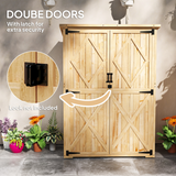 Outsunny Wooden Garden Tool Storage Cabinet with Double Doors, Shelves and Asphalt Roof – Fir Wood, Natural