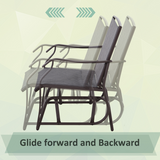 Outsunny Set of 2 Glider Rocking Chairs with Tempered Glass Table, Steel Frame – Garden Patio Set, Grey
