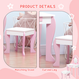 ZONEKIZ Kids Vanity Set with Mirror, Drawer, Cute Patterns, for Girls – Pink