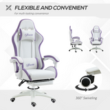Vinsetto Racing Gaming Chair with Recline & Footrest – Headrest and Lumbar Cushions, White & Purple