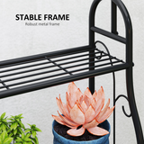 Outsunny 3 Tier Metal Plant Stand with Hanging Hooks – Garden, Balcony and Living Room Plant Shelf, Black