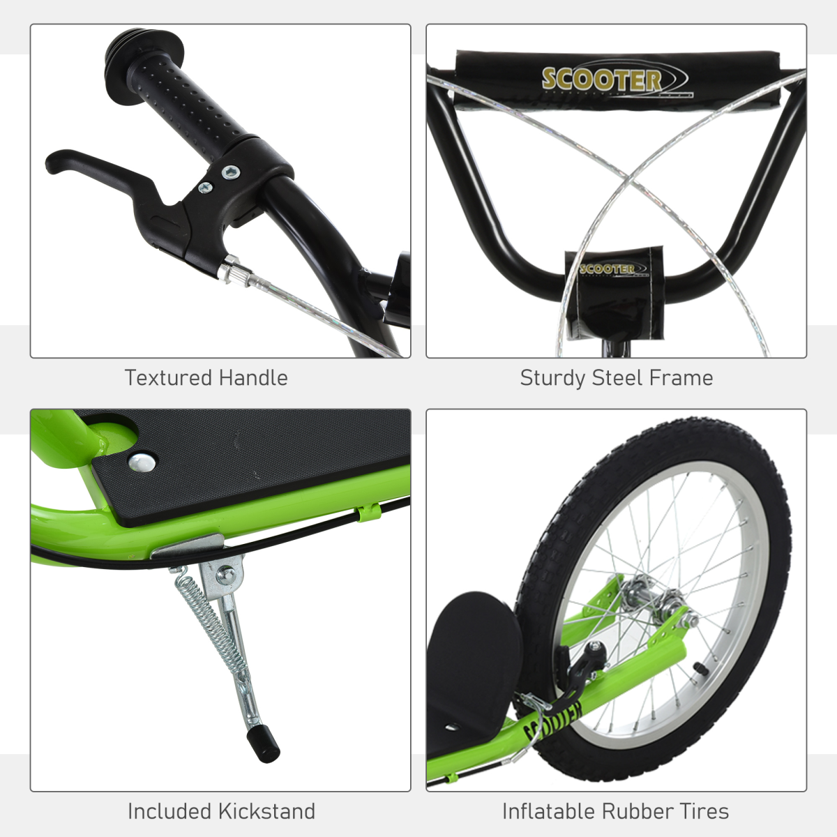 HOMCOM Kids Kick Scooter with 90-96cm Adjustable Handlebar, Dual Brakes & Inflatable Rubber Tyres – Ages 5+