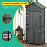 Outsunny Wooden Garden Shed with Three Shelves, Double Doors & Lock – Outdoor Tool Storage Cabinet, Grey