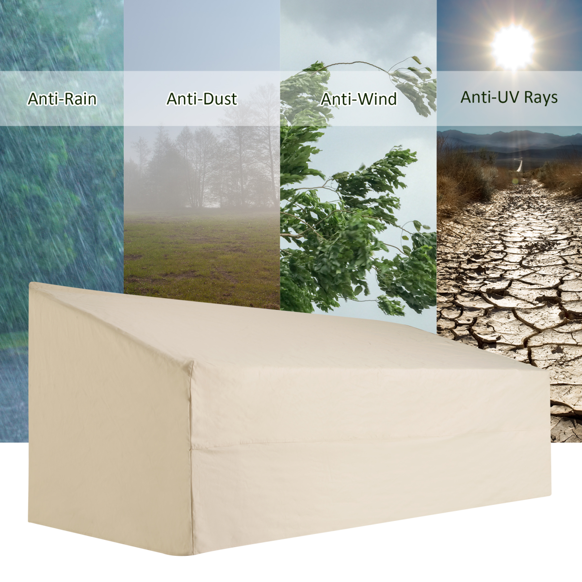 Outsunny Waterproof Furniture Cover for 3 Seat Sofa, 218 x 111 x 101 cm – PVC-Coated Oxford Fabric, Beige