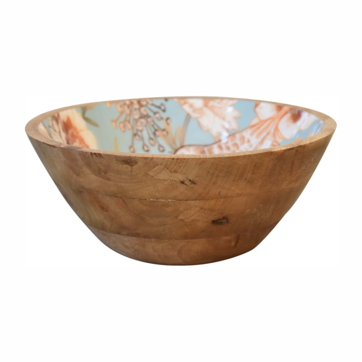 Artisan Furniture Solid Mango Wood Floral Bird Bowl Set of 2 – Handcrafted Decorative Bowls, Beige