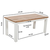 Alfie 170cm Solid Mango Wood Dining Table – Handmade Six-Seater, White & Natural Finish