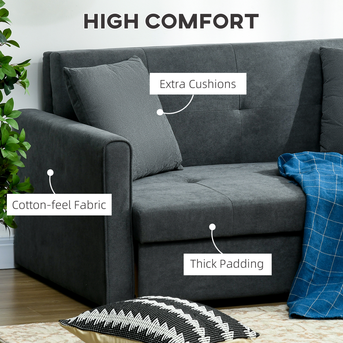 HOMCOM 2 Seater Sofa Bed with Hidden Storage & 2 Cushions – Convertible Loveseat for Guests & Small Homes