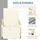 HOMCOM Lounge Armchair with 5-Level Adjustable Footrest and Padded Seat – Wooden Frame, Cream White