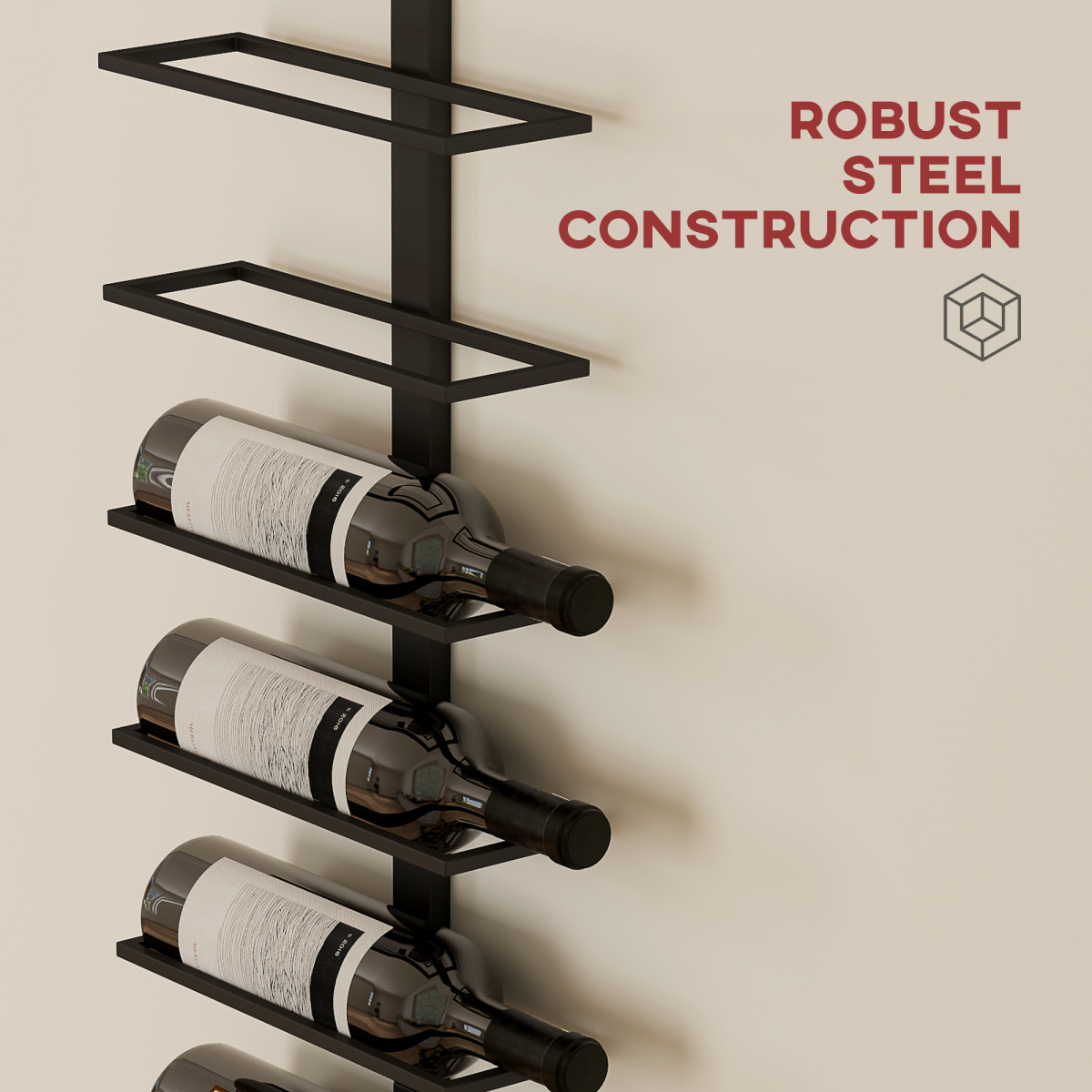 HOMCOM Wall Mounted Wine Rack for 10 Bottles – 10-Tier Powder Coated Steel Horizontal Storage, Black
