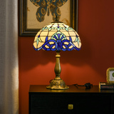 HOMCOM Stained Glass Table Lamp with E27 Fitting – Handcrafted Bedside Lamp for Bedroom, Blue and White