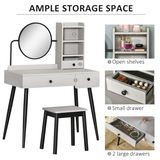 HOMCOM Dressing Table Set with 3 Drawers, Side Shelves, Mirror & Stool – Grey
