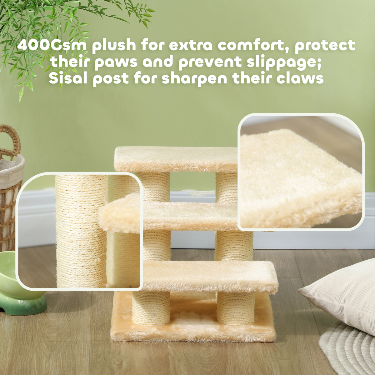 Pawhut 3-Step Pet Stairs with Plush Cover – Portable Cat and Dog Steps for Older and Small Pets