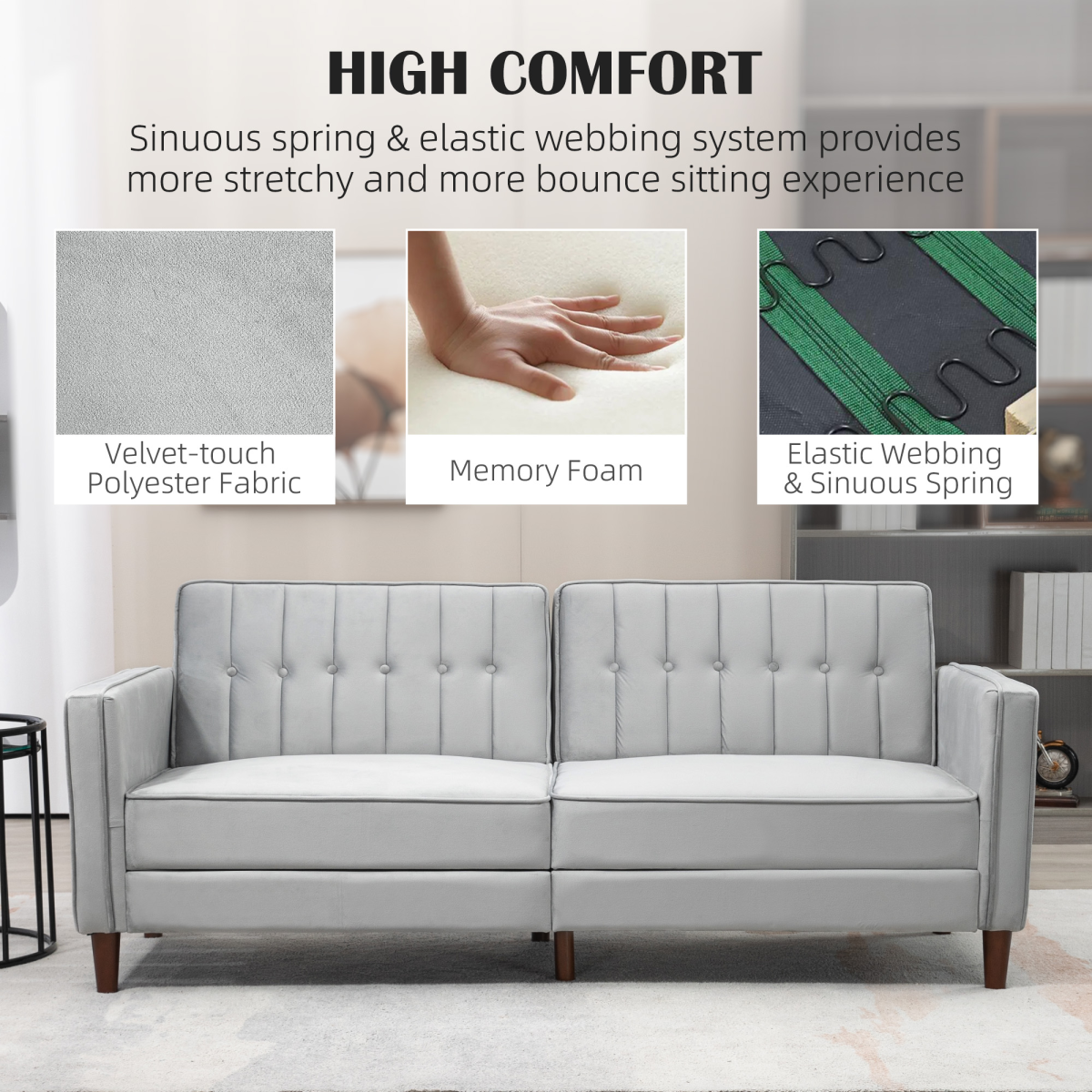 HOMCOM sofa bed rubber wood leg detail