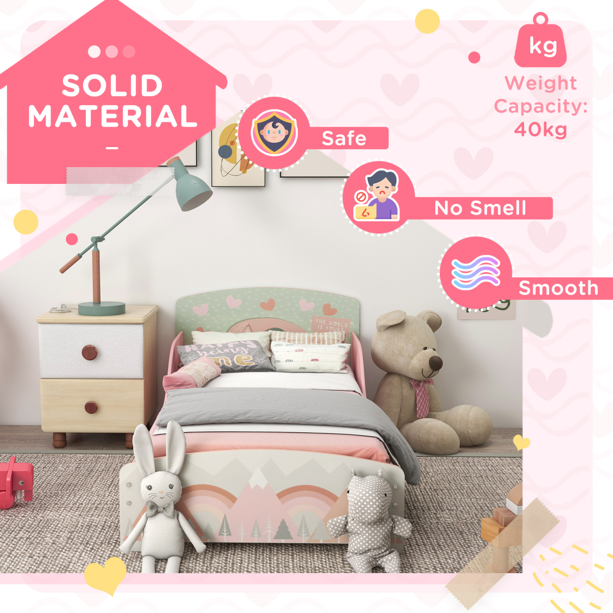 ZONEKIZ Animal Design Toddler Bed Frame with Raised Side Panels – Pink, Ages 3-6