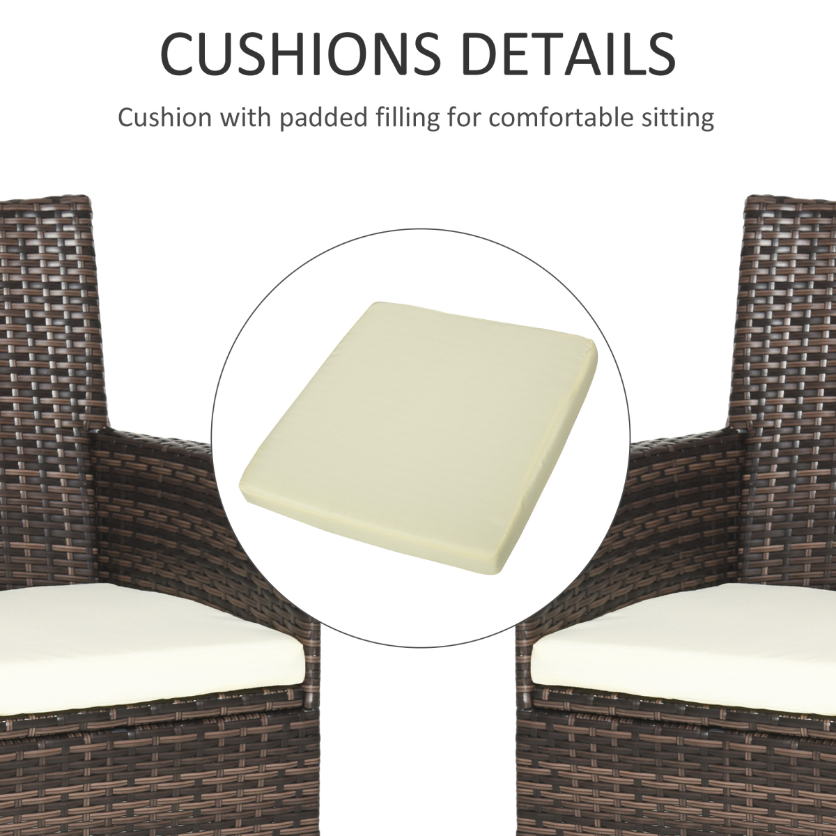 Outsunny Set of 4 PE Rattan Garden Armchairs with 5cm Padded Cushions – Outdoor Patio Seating, Deep Coffee/White